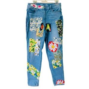 Old Navy Rock Star Super Skinny Patchwork Jeans Quirky Colorful Frogs (Size 12)